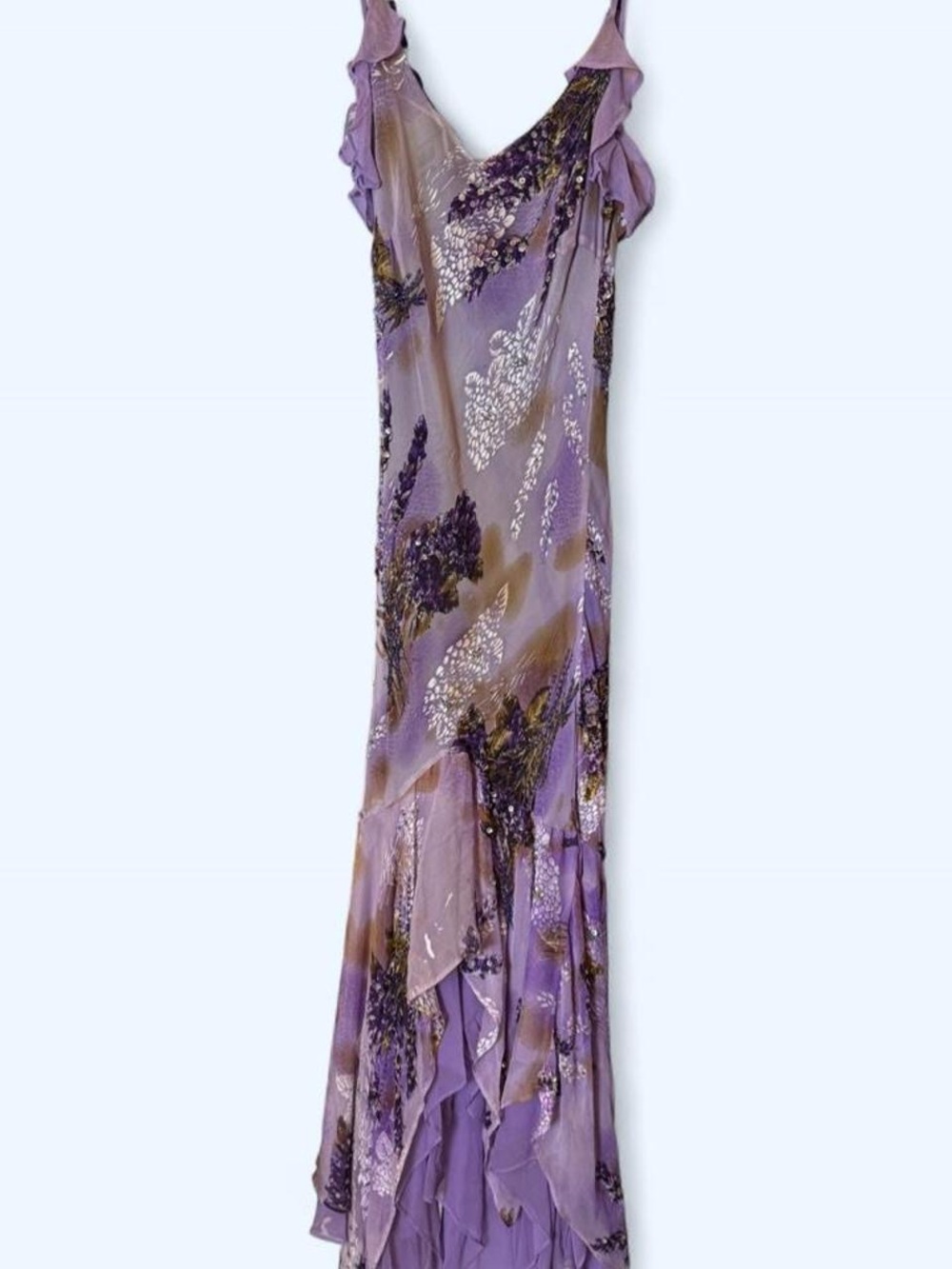 Vintage Rose Floral Sequined Burnout Silk Blend Maxi Dress